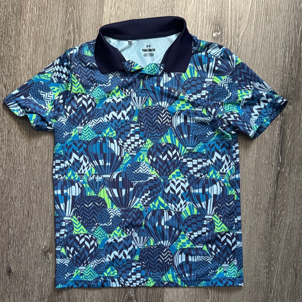 Under Armour Kids' Blue and Green Pattern Polo